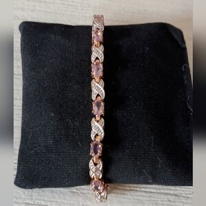 Clearance! Amethyst XOXO Gold Plated 925 Silver Tennis Bracelet 7.5"